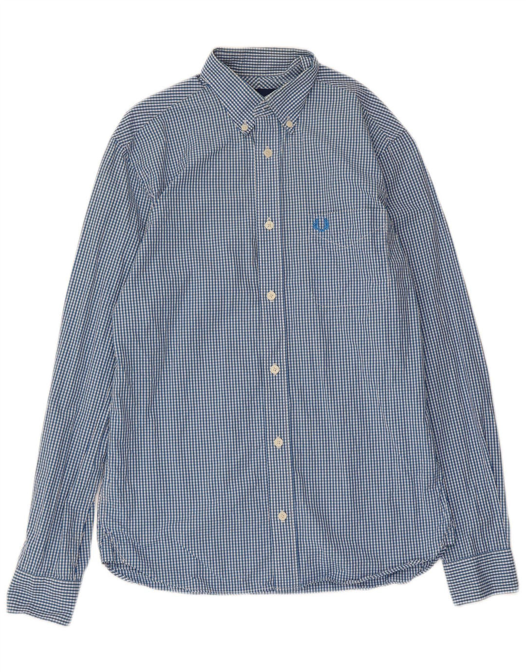 FRED PERRY Mens Shirt Small Blue Gingham Cotton