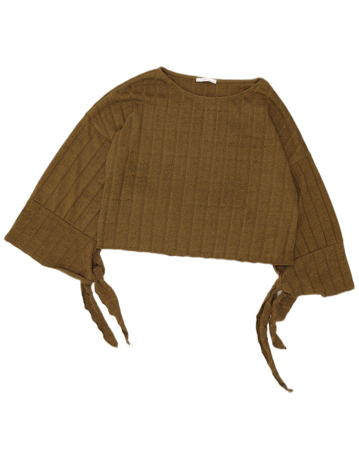 Zara Donna, Camicetta Corta Oversize con Maniche a 3/4, Top UK 10 Small Cachi