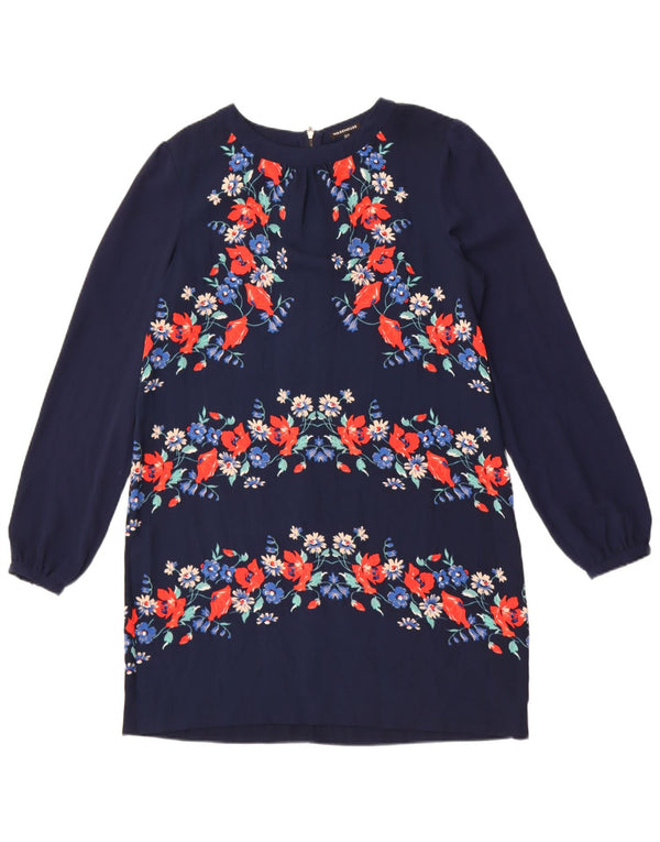 Abito a trapezio a maniche lunghe da donna Warehouse UK 14 Blu navy medio floreale