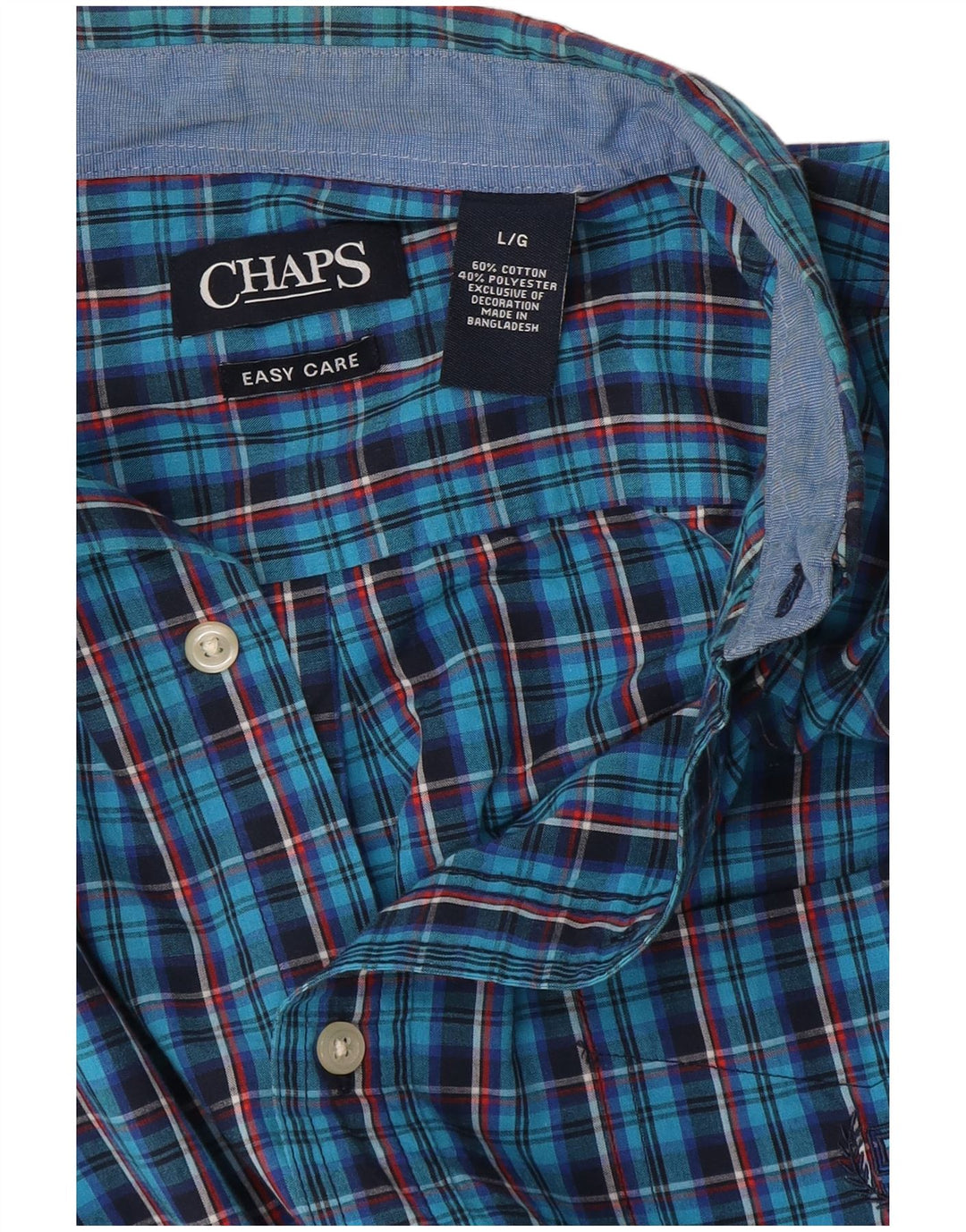 Chaps Camicia da uomo Easy Care, cotone a quadri blu grandi