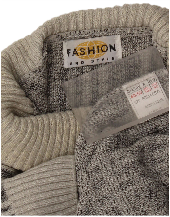 Maglione maglione vintage da uomo con collo alto UK 38/40 Acrilico a quadri grigio medio