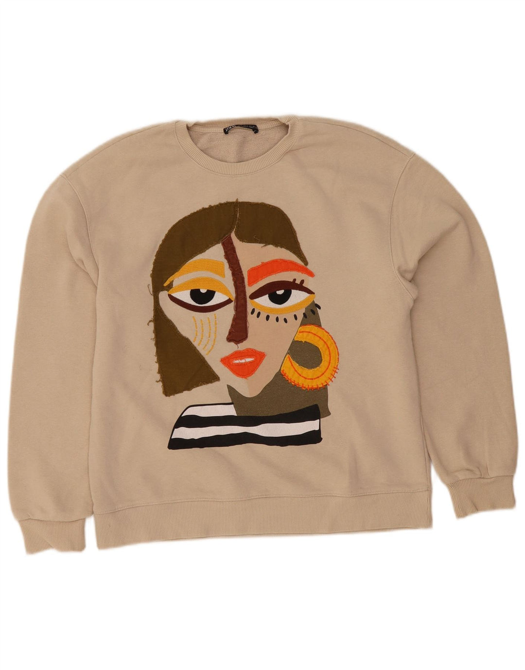 Felpa con grafica Zara da donna, maglione, UK 10, piccola, beige