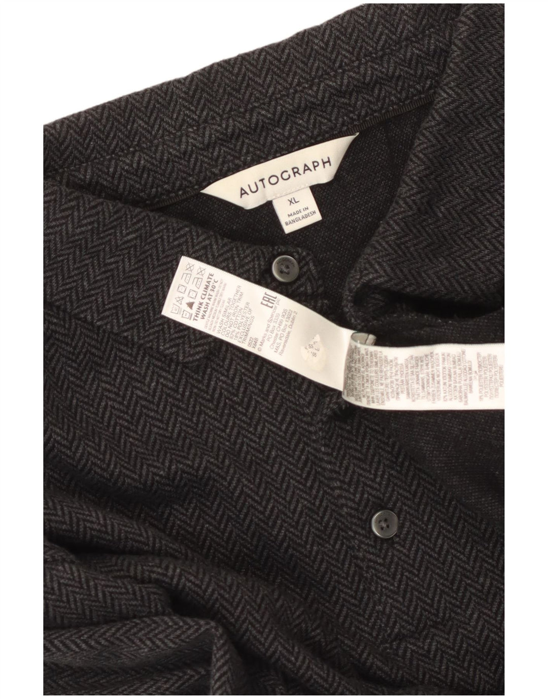 Camicia pullover autografata da uomo Marks & Spencer XL cotone nero a spina di pesce