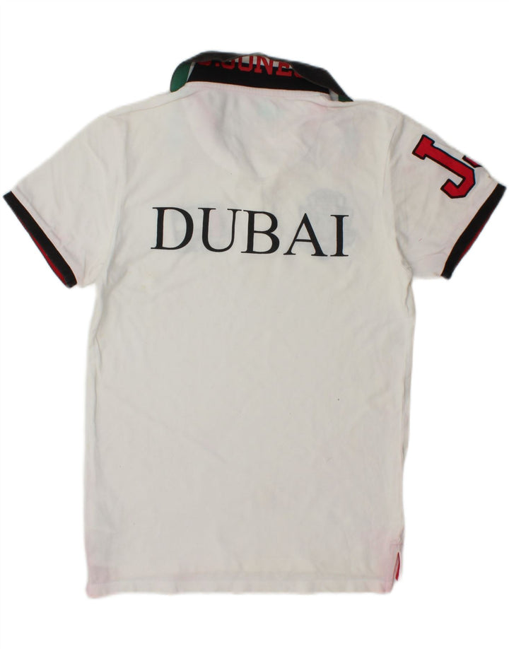 JACK & JONES Mens Dubai Graphic Polo Shirt Small White Cotton Vintage Jack & Jones and Second-Hand Jack & Jones from Messina Hembry 