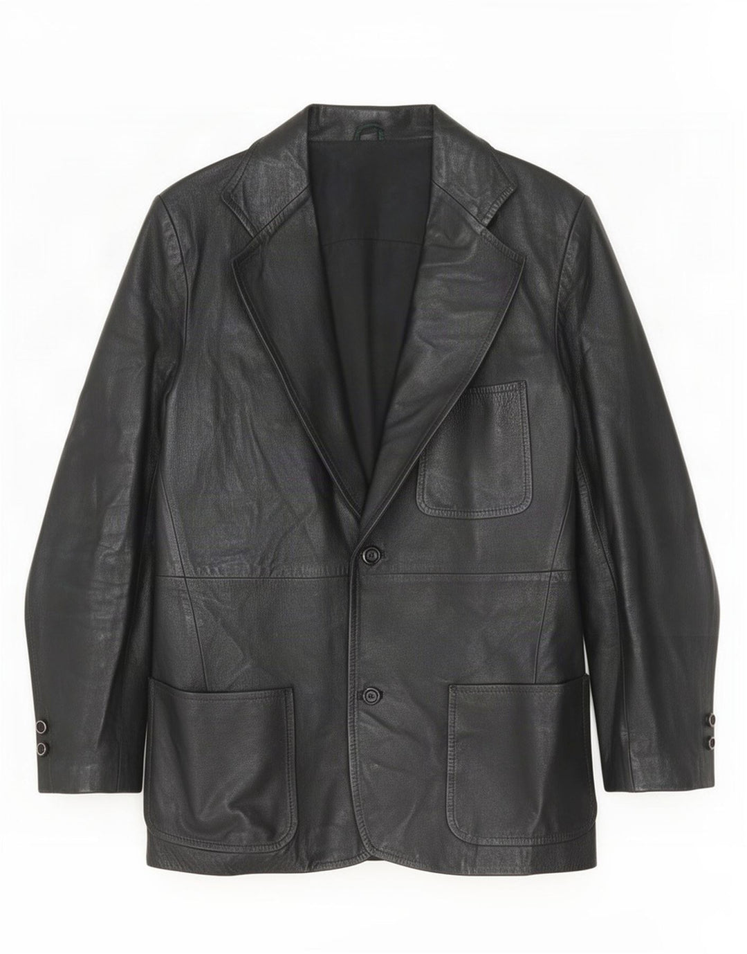Giacca blazer in pelle vintage da donna a 2 bottoni IT 48 media nera