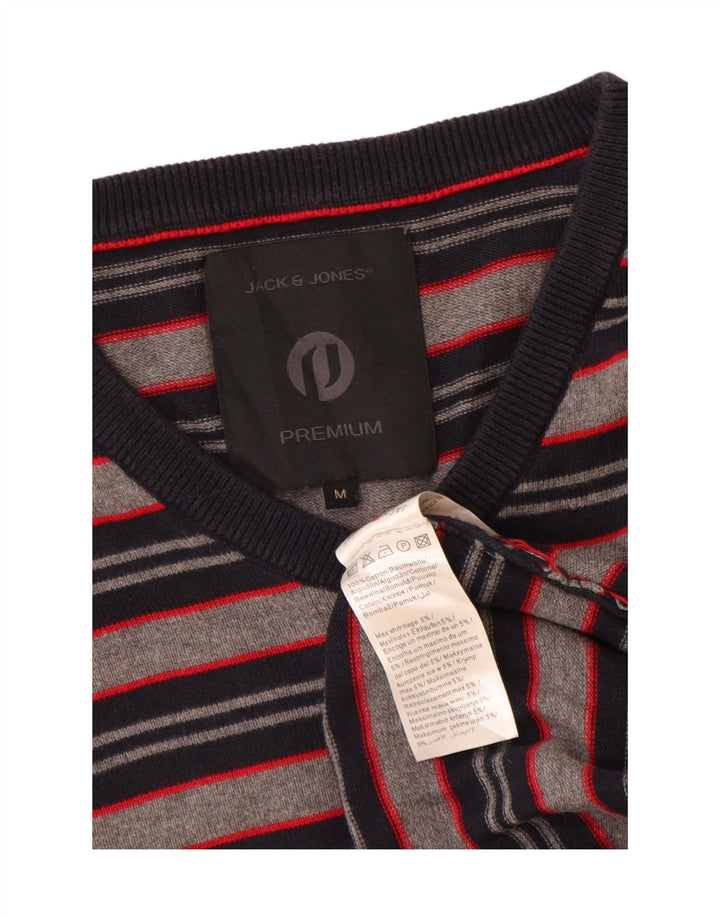 Jack & Jones Maglione da uomo con scollo a V in cotone a righe grigio medio