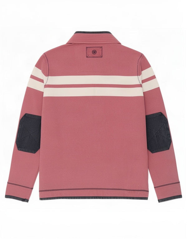 Fat Face Uomo The Airlie Zip Neck Felpa Maglione a righe rosa medio