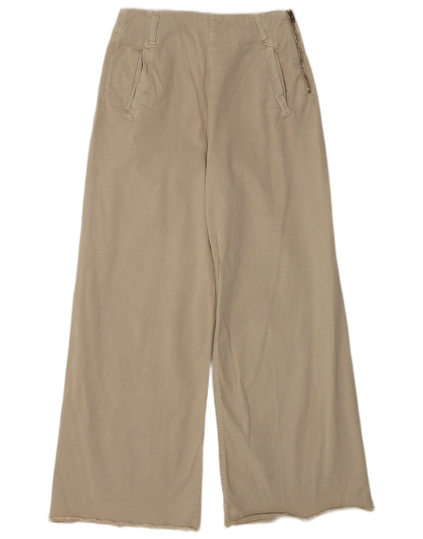Pantaloni casual a gamba larga a vita alta da donna Zara EU 34 2XS W24 L26 Beige
