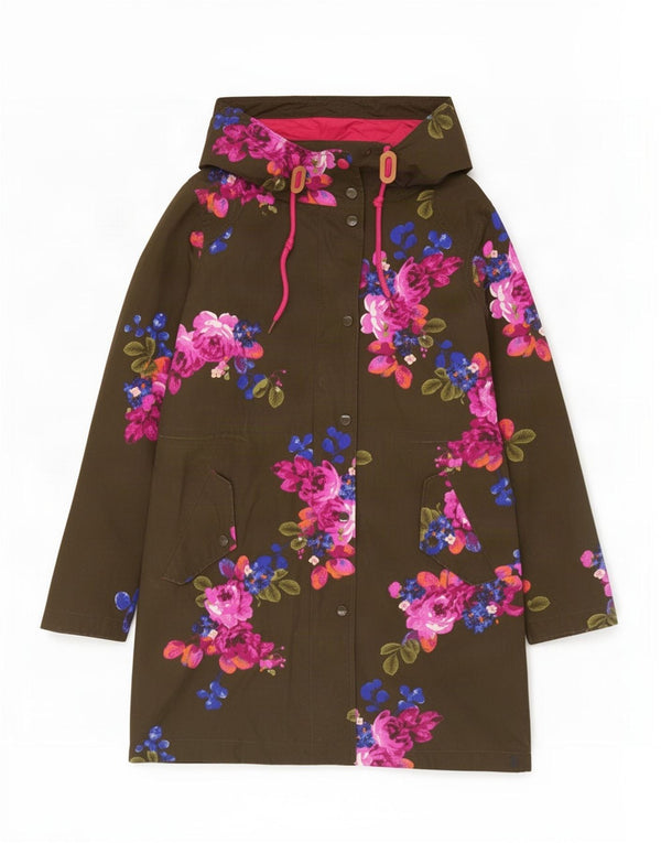 Impermeabile con cappuccio da donna Joules UK 8 piccolo cotone floreale kaki