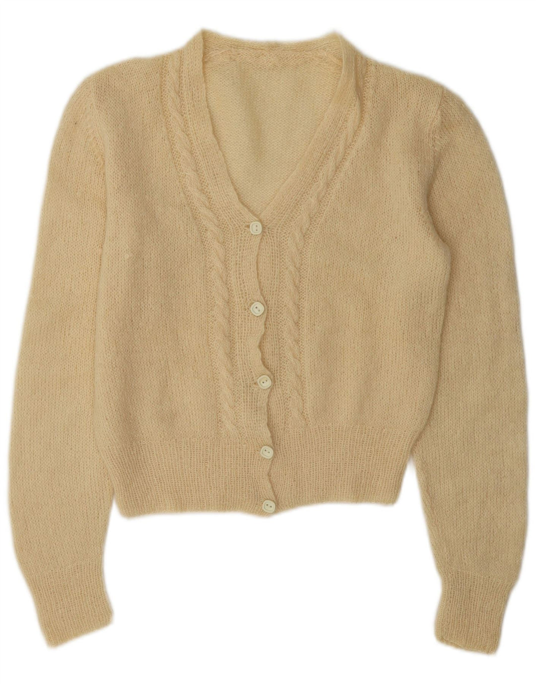 Maglione cardigan da donna vintage UK 12 medio bianco sporco