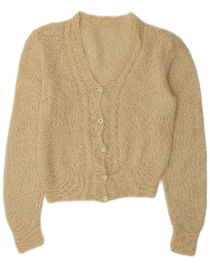 Maglione cardigan da donna vintage UK 12 medio bianco sporco