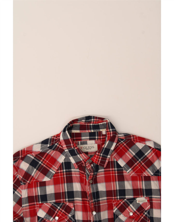 GUESS Mens Short Sleeve Shirt Large Red Check Cotton Vintage Guess and Second-Hand Guess from Messina Hembry 