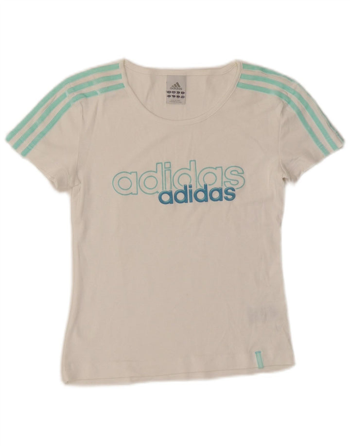 T-shirt grafica corta da donna ADIDAS UK 10 piccola in cotone bianco