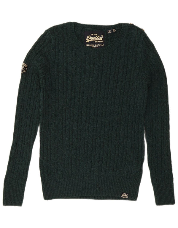 Maglione da donna con scollo a barca SUPERDRY UK 10 piccolo acrilico verde