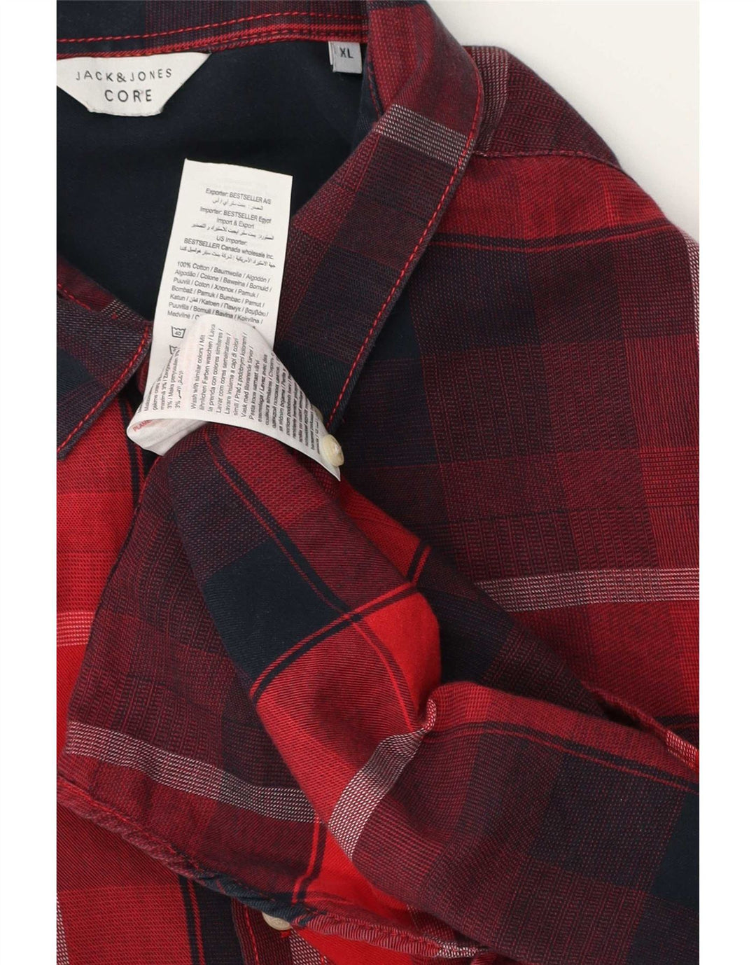 Jack & Jones Camicia da uomo in flanella Core XL in cotone scozzese rosso