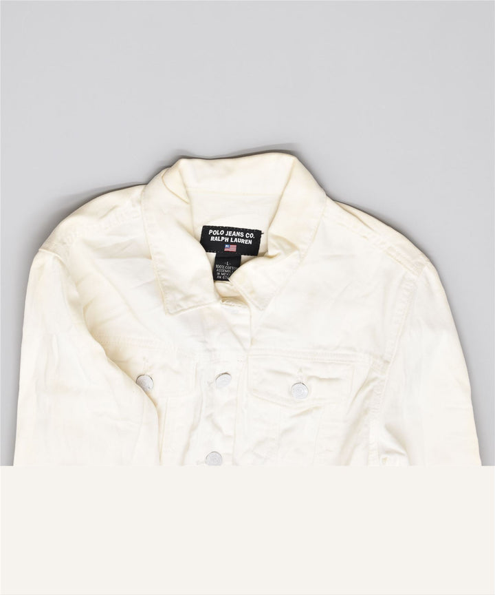 POLO RALPH LAUREN Giacca in denim da donna UK 14 grande cotone bianco