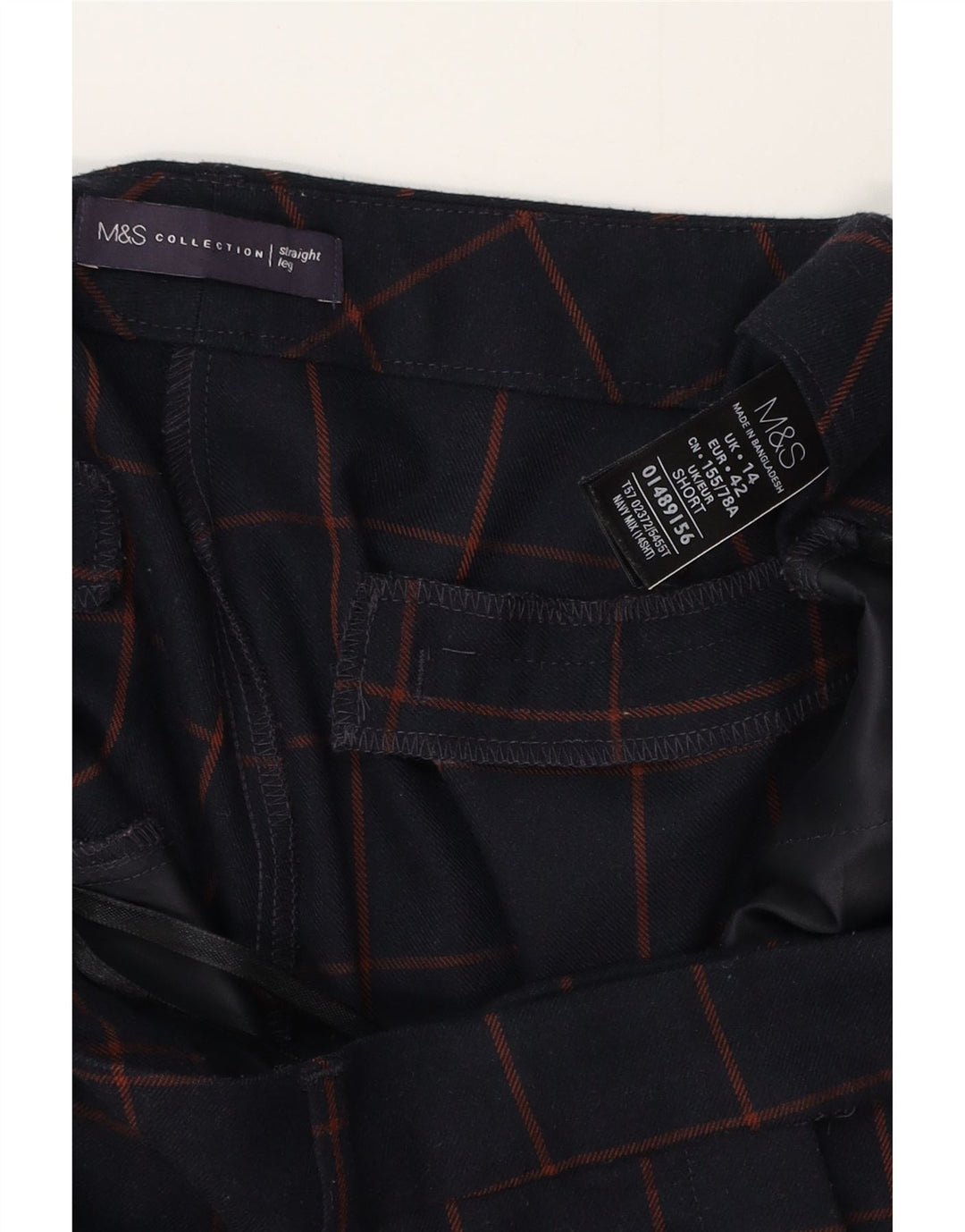 Pantaloni da abito da donna MARKS & SPENCER UK 14 Large W34 L28 Blu navy a quadri