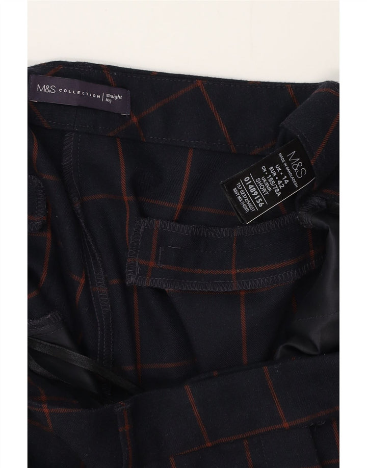 Pantaloni da abito da donna MARKS & SPENCER UK 14 Large W34 L28 Blu navy a quadri