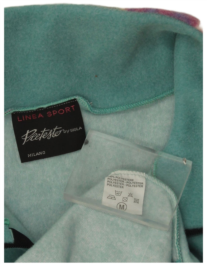 Maglione in pile da uomo vintage con zip e collo in poliestere geometrico verde medio