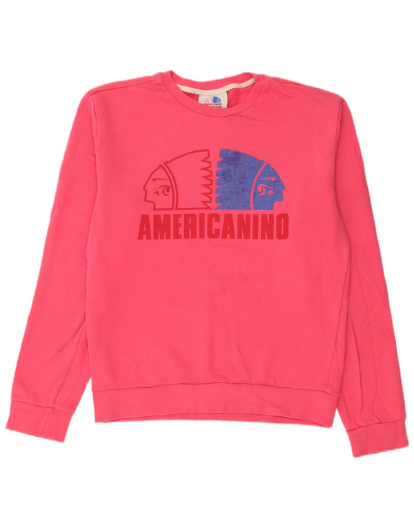 AMERICANINO Felpa con grafica da donna Maglione UK 16 Large Rosa Cotone