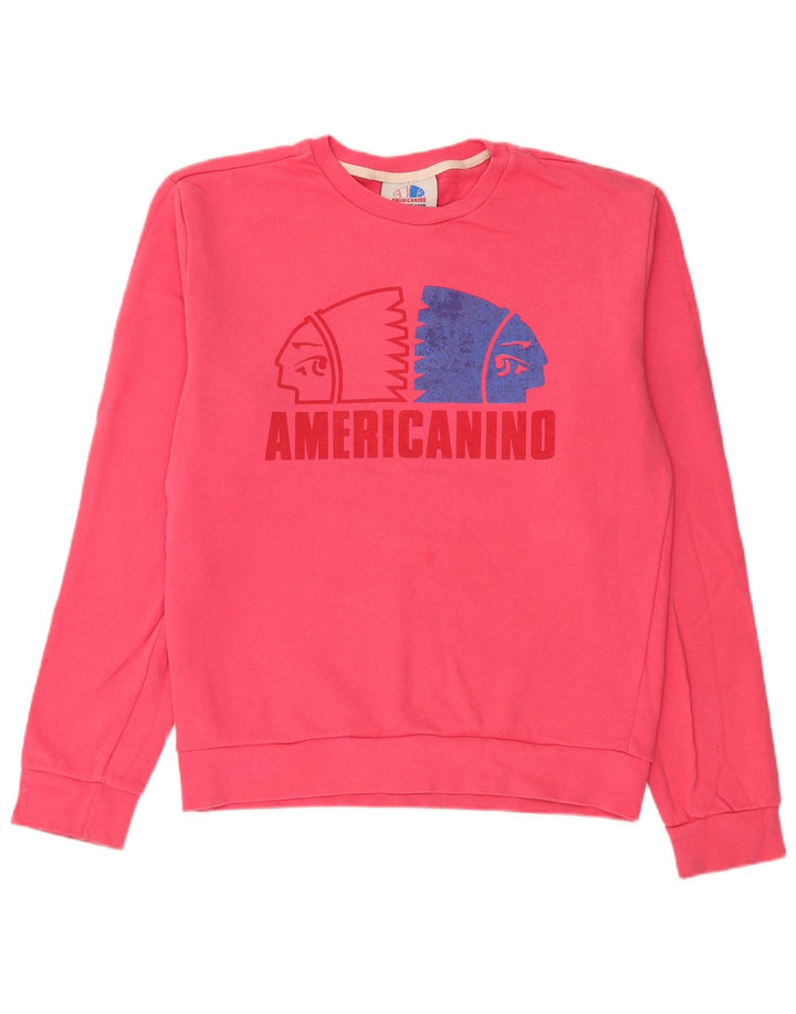 AMERICANINO Felpa con grafica da donna Maglione UK 16 Large Rosa Cotone