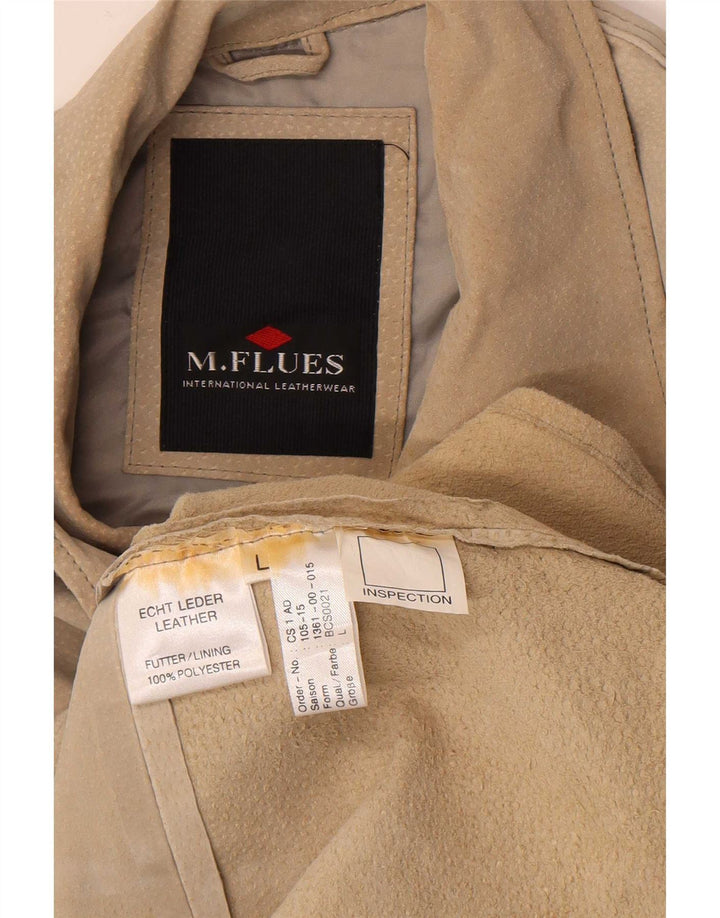 M. Flues Camicia da uomo in pelle scamosciata Camicia grande in pelle beige