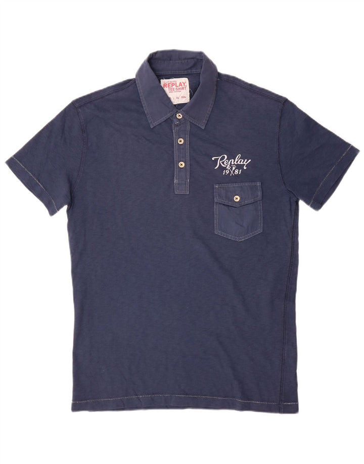 Polo da uomo Replay in cotone blu navy medio
