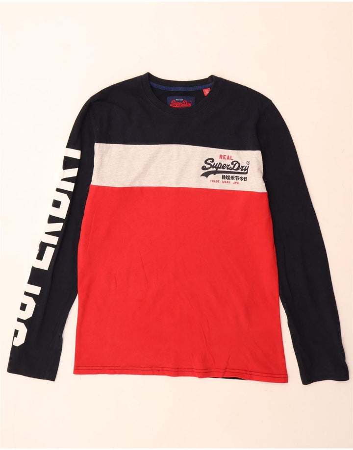 Top grafico da uomo Superdry a maniche lunghe in cotone color block rosso grande