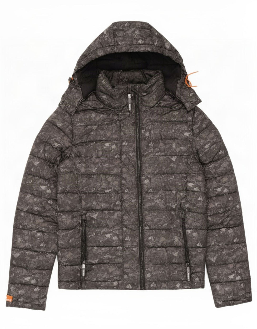 Giacca imbottita con cappuccio da donna Superdry UK 14 Poliestere mimetico grigio medio
