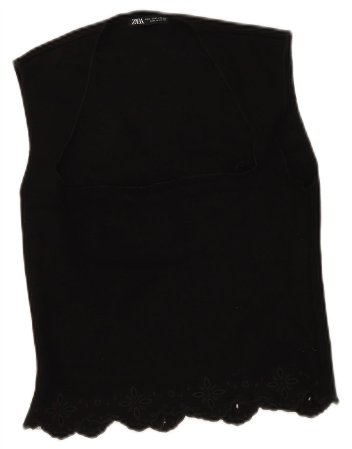 Top corto senza maniche da donna Zara UK 14 grande nero