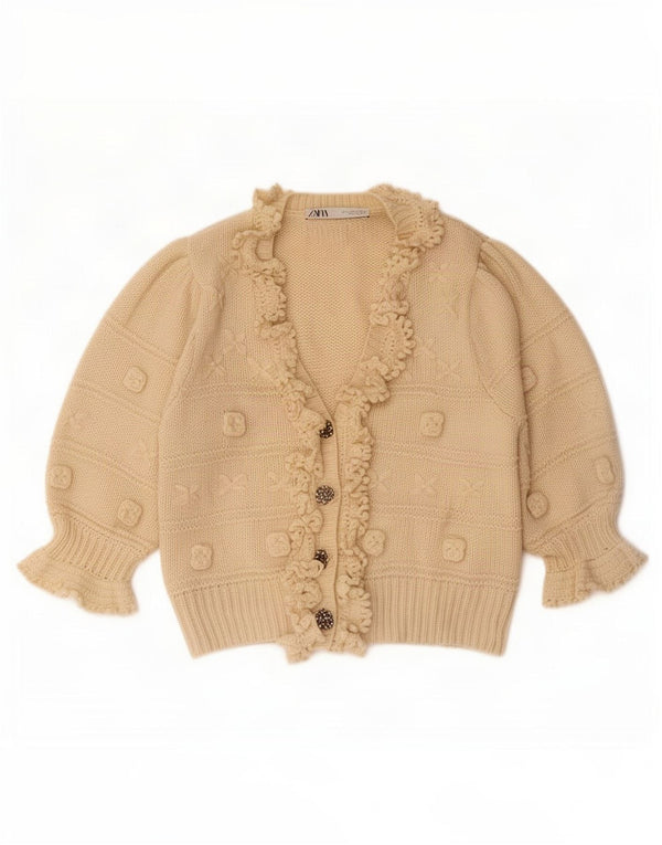 Maglione cardigan con volant sul davanti da donna Zara UK 14 grande beige