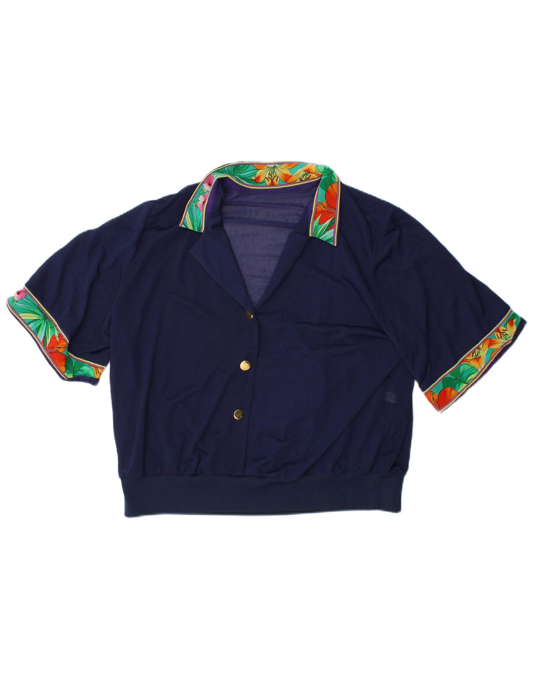 Top corto da donna VINTAGE IT 48 XL Blu navy floreale