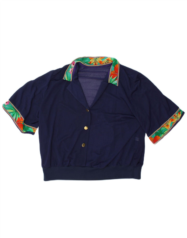 Top corto da donna VINTAGE IT 48 XL Blu navy floreale