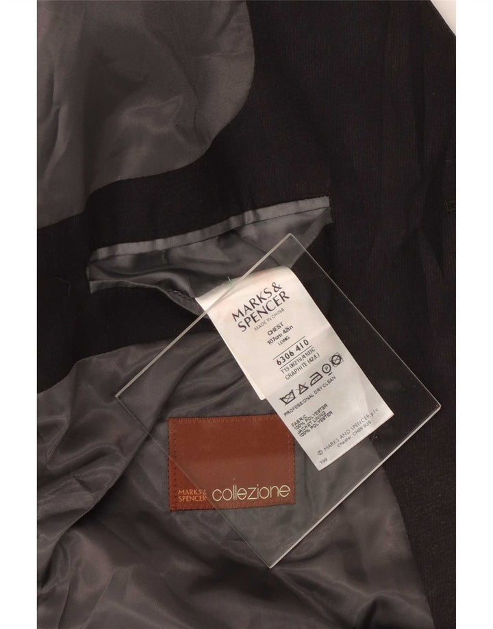 Giacca blazer lunga a 3 bottoni Marks & Spencer da uomo grande in poliestere grigio