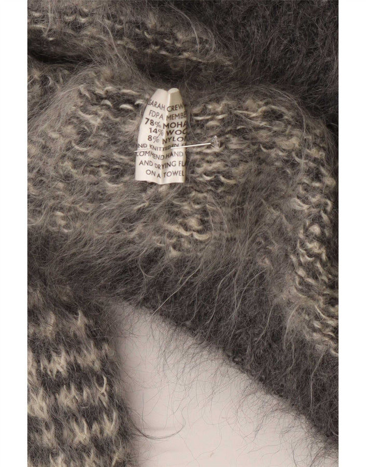 Maglione cardigan da donna vintage UK 12 Mohair pied de poule grigio medio