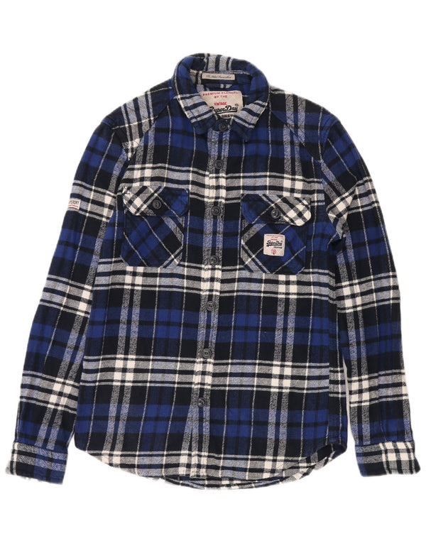 Camicia da uomo in flanella SUPERDRY a quadri piccoli in cotone blu