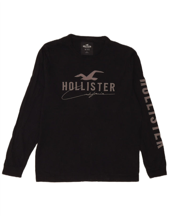 Top Hollister da uomo con grafica a maniche lunghe, grande, cotone nero