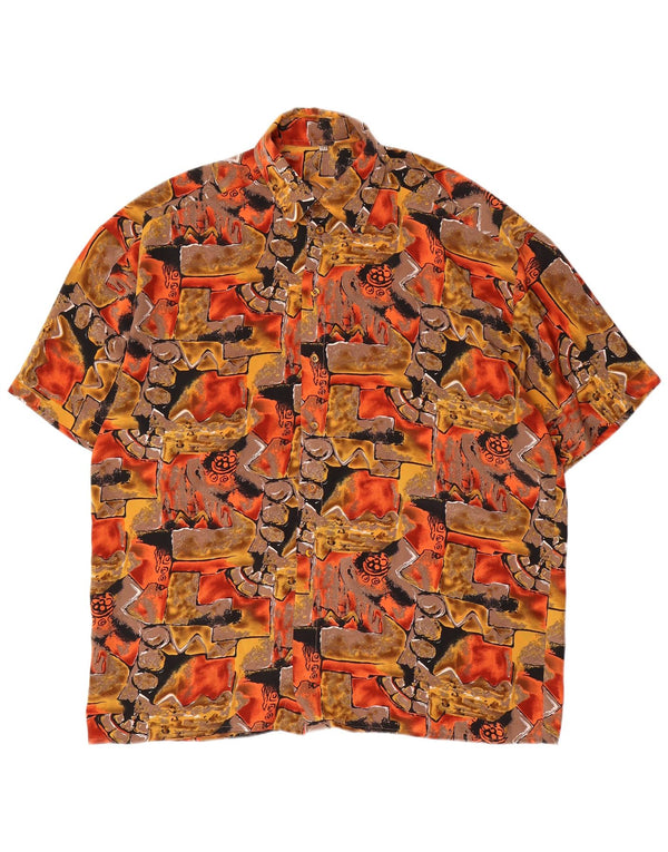 Camicia a maniche corte vintage da uomo con motivo astratto, grande, multicolore