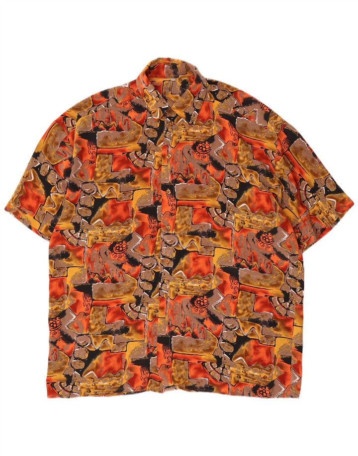 Camicia a maniche corte vintage da uomo con motivo astratto, grande, multicolore