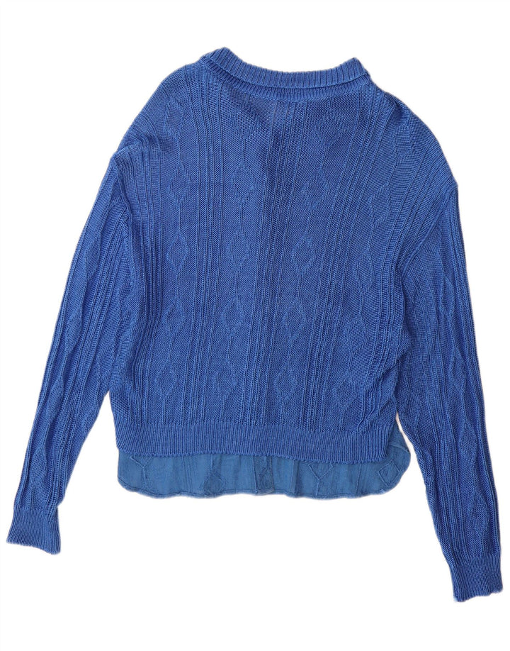 Maglione cardigan da donna vintage IT 44 Viscosa geometrica blu medio