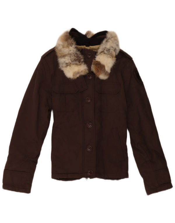 BLAUER Giacca imbottita militare da donna UK 12 Nylon marrone medio
