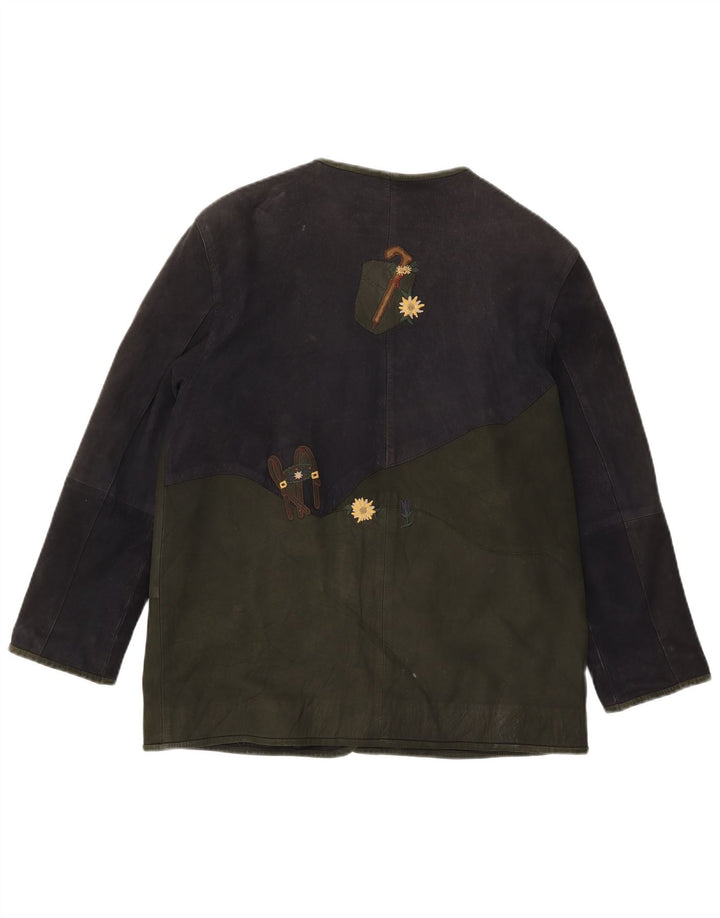 Giacca in pelle grafica da donna vintage EU 42 Grande pelle verde color block