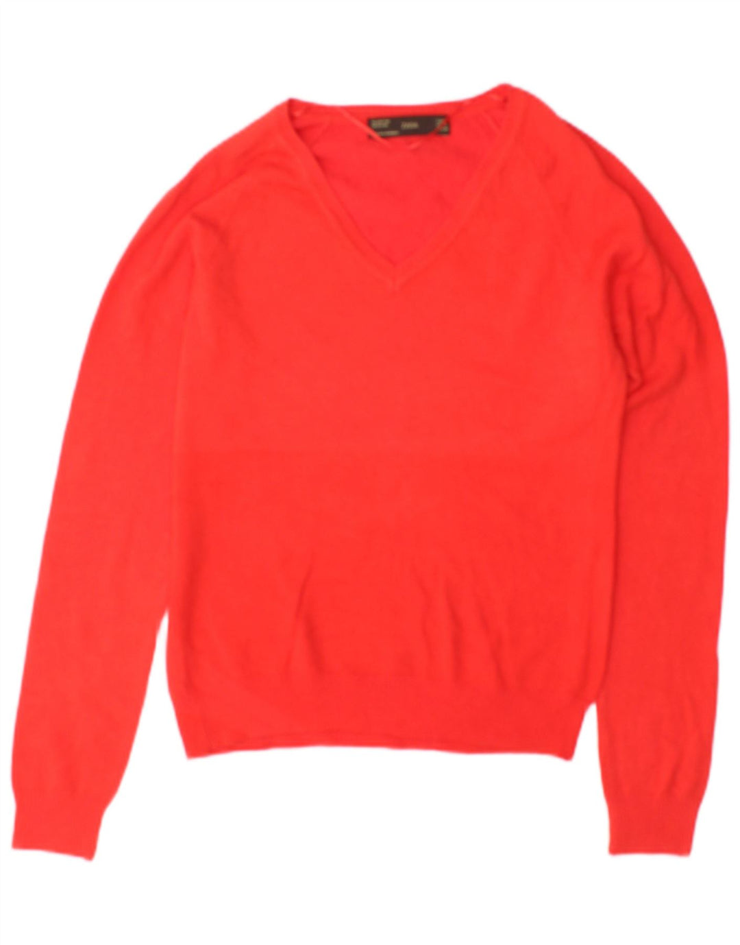 Maglione maglione con scollo a V da donna Zara UK 12 cotone rosso medio