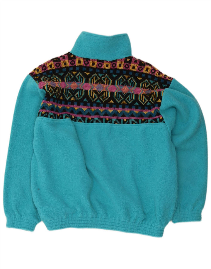 Maglione in pile vintage da uomo con zip e collo blu medio geometrico