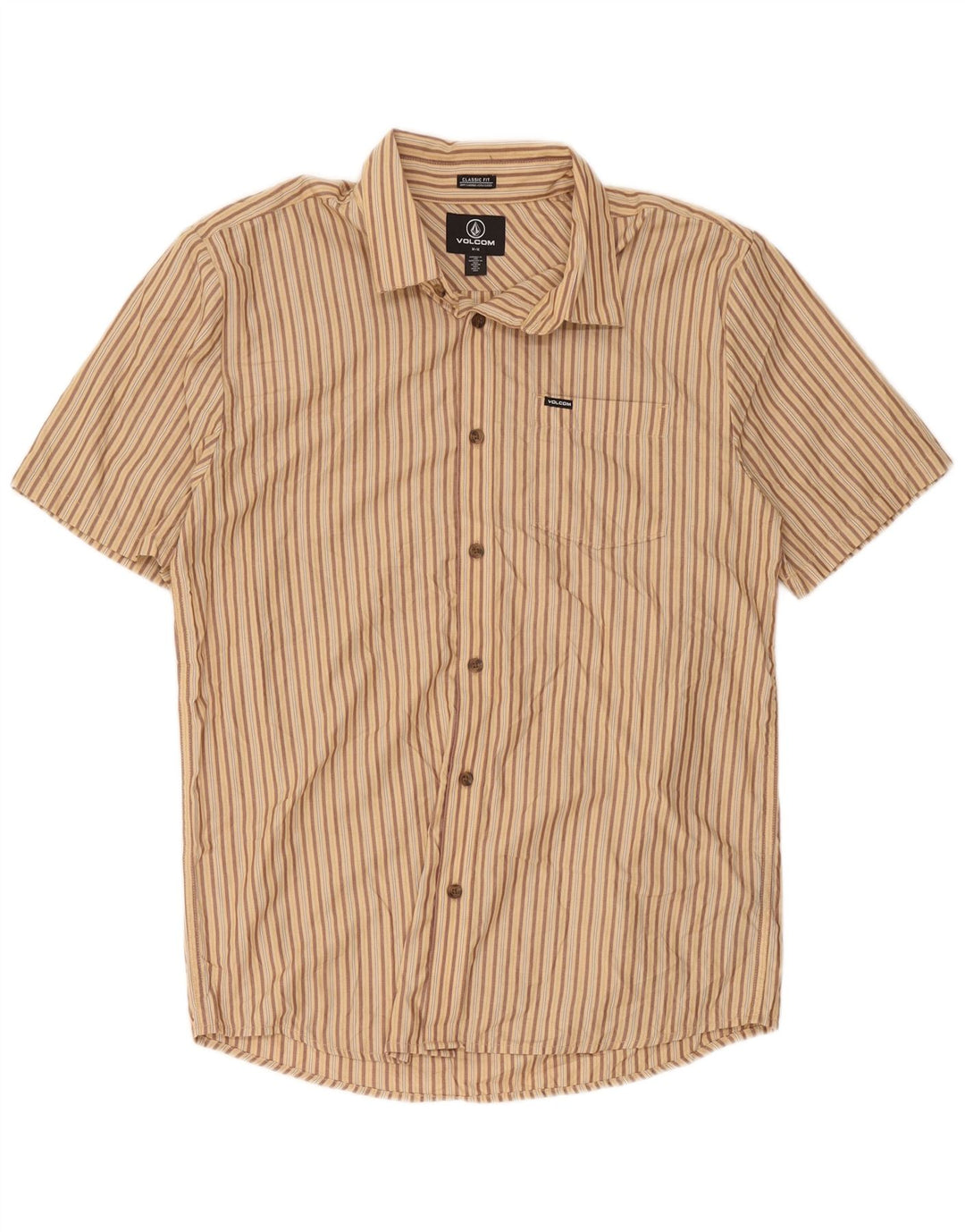 Camicia da uomo Volcom a maniche corte dal taglio classico Poliestere a righe beige medio