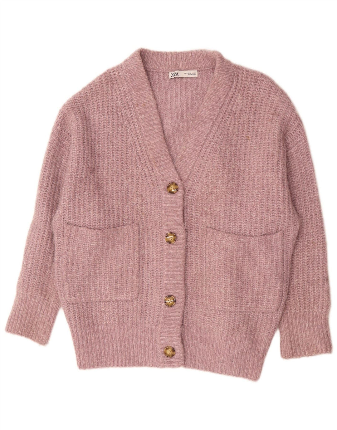Maglione cardigan oversize da donna Zara UK 14 Poliestere rosa medio