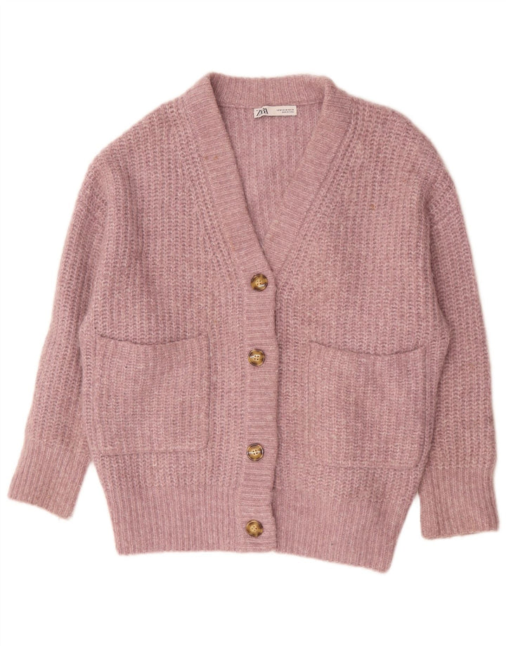 Maglione cardigan oversize da donna Zara UK 14 Poliestere rosa medio