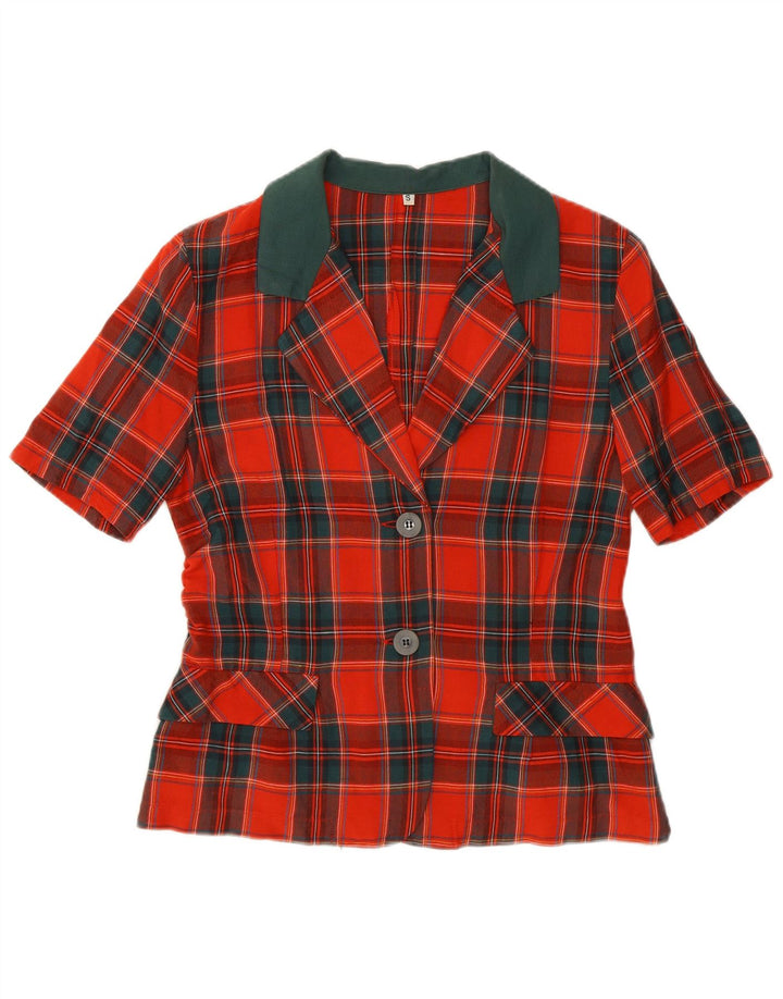 Giacca blazer vintage da donna a maniche corte a 2 bottoni UK 10 piccolo quadretto rosso