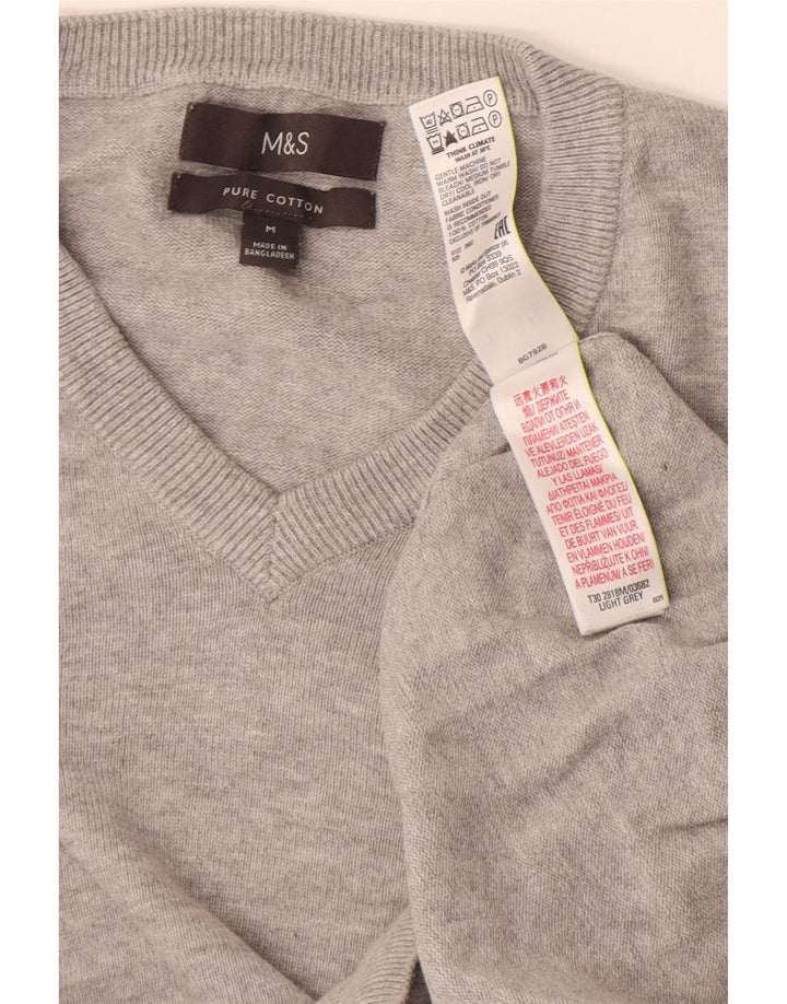Maglione da uomo con scollo a V Marks & Spencer in cotone screziato grigio medio