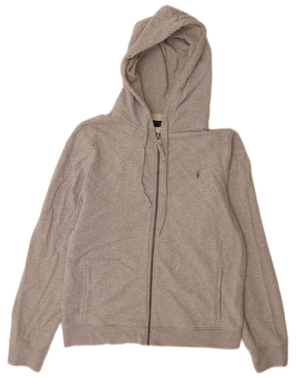 All Saints Mens Hooded Zip Hoodie Sweater Large Grey Flecked Cotton